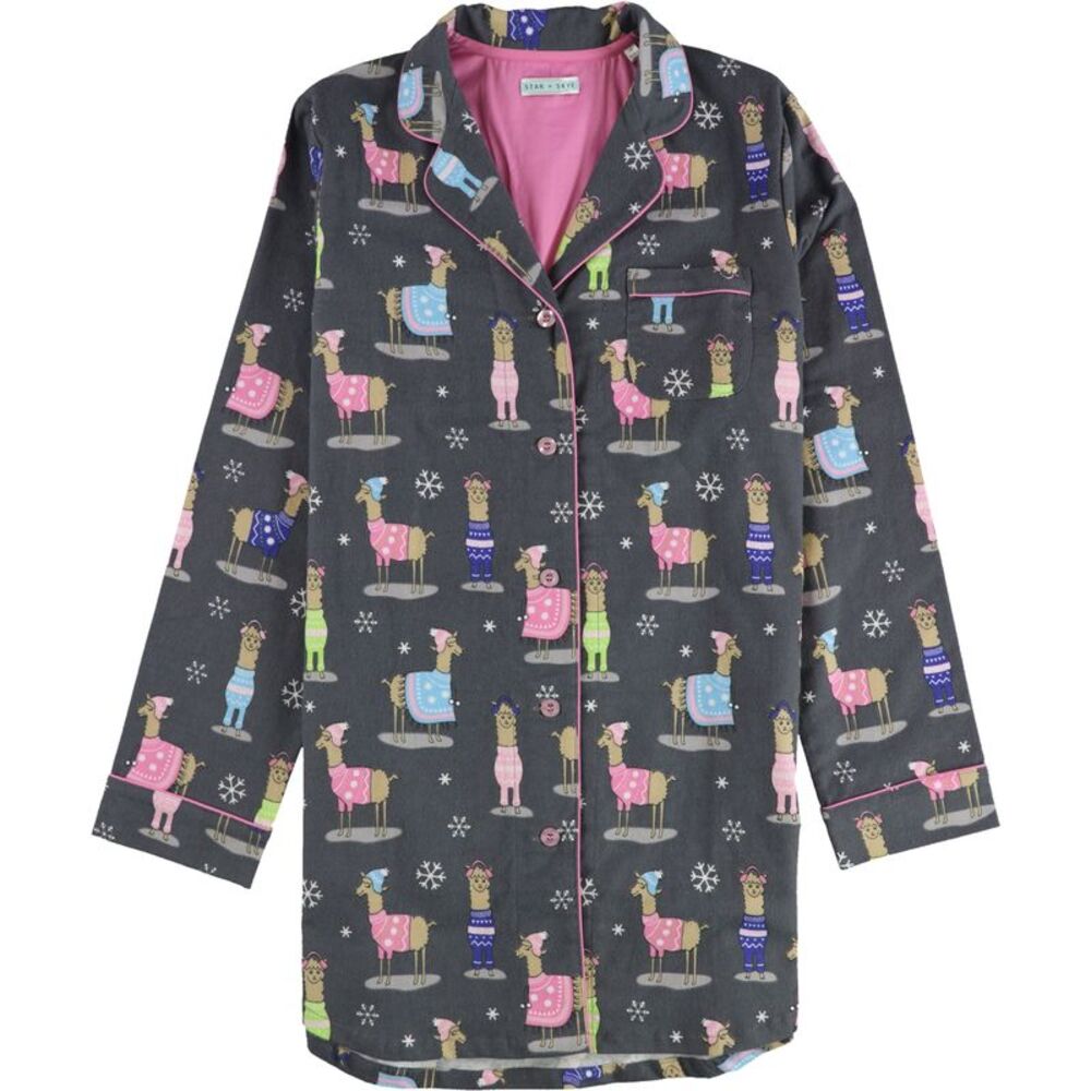 Star + Skye Womens Llamas In Sweaters Pajama Shirt Dress, NWT